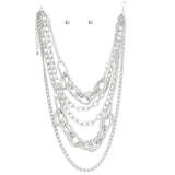 Layered Chain Silver Multi Link 5 Strand Necklace