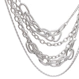 Layered Chain Silver Multi Link 5 Strand Necklace
