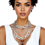 Layered Chain Silver Multi Link 5 Strand Necklace