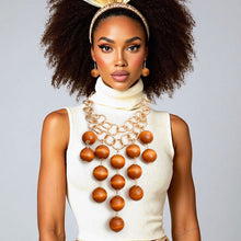 Load image into Gallery viewer, Bib Large Brown Wooden Ball Bead Drop Necklace
