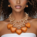 Bib Chunky Brown Wooden Heart Bead Necklace