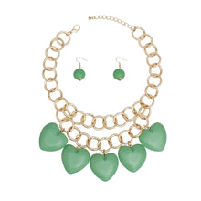 Load image into Gallery viewer, Bib Chunky Green Wooden Heart Bead Necklace
