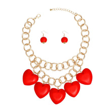 Load image into Gallery viewer, Bib Chunky Red Wooden Heart Bead Necklace
