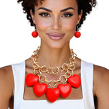 Bib Chunky Red Wooden Heart Bead Necklace