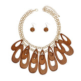 Bib Tribal Chic Brown Teardrop Wood Bead Necklace