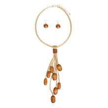 Load image into Gallery viewer, Tassel Gold Mesh Brown Wooden Bead Necklace
