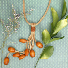 Load image into Gallery viewer, Tassel Gold Mesh Brown Wooden Bead Necklace
