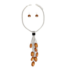 Load image into Gallery viewer, Tassel Silver Mesh Brown Wooden Bead Necklace
