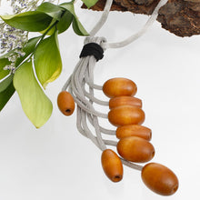 Load image into Gallery viewer, Tassel Silver Mesh Brown Wooden Bead Necklace
