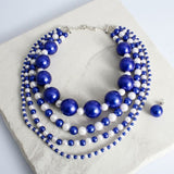 ZPB Sorority Blue White Jumbo Pearl Necklace Set