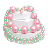 AKA Sorority Pink Green Jumbo Pearl Necklace Set