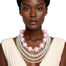 Load image into Gallery viewer, AKA Sorority Pink Green Jumbo Pearl Necklace Set
