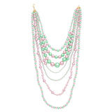 AKA Sorority Pink Green 7 Strand Pearl Necklace