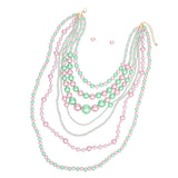AKA Sorority Pink Green 7 Strand Pearl Necklace