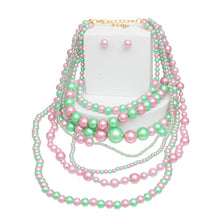 Load image into Gallery viewer, AKA Sorority Pink Green 7 Strand Pearl Necklace
