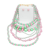 AKA Sorority Pink Green 7 Strand Pearl Necklace
