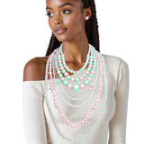 AKA Sorority Pink Green 7 Strand Pearl Necklace