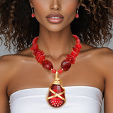 Pendant Red Stone Bead Teardrop Crystal Necklace