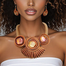 Load image into Gallery viewer, Bib Orange Looped Wire Round Bead Necklace

