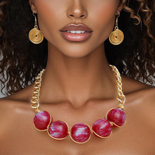Load image into Gallery viewer, Collar Red Galactic Bead Gold Chain Necklace
