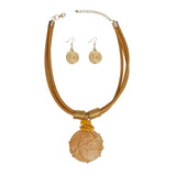 Pendant Mustard Leather Wire Wrapped Resin Necklace