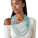 AKA Pink Green Pearl Long Layers 6 Strand Necklace