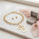 Chain Gold Double Oval Link Double Cross Necklace