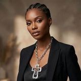 Chain Silver Double Oval Link Double Cross Necklace
