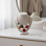 Bib Chunky Multi Crystal Pearl Evening Necklace