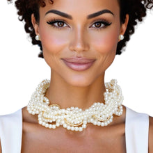 Load image into Gallery viewer, Choker Cream Woven Gold Ring Collar Necklace
