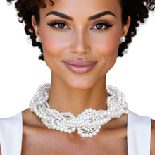 Load image into Gallery viewer, Choker White Woven Silver Ring Collar Necklace
