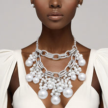 Load image into Gallery viewer, Bib Dreamy Drop White Pearl Silver Chain Necklace
