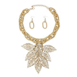 Bib Fall Season Gold Chunky Leaf Drop Necklace