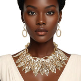 Bib Fall Season Gold Chunky Leaf Collar Necklace