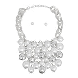 Bib Opulent White Pearl Silver Chainmaille Necklace