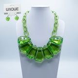 Semi Transparent Green Bead Link Collar Necklace