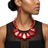 Semi Transparent Red Bead Link Collar Necklace