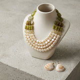 Marbled Olive & Creamy Shine Beaded Layer Necklace