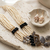Marbled Black & Creamy Shine Beaded Layer Necklace