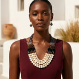 Marbled Black & Creamy Shine Beaded Layer Necklace