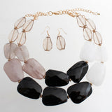 Marbled Black & White Bead Collar Layer Necklace