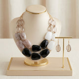 Marbled Black & White Bead Collar Layer Necklace
