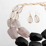 Marbled Black & White Bead Collar Layer Necklace