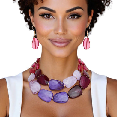 Collar Vibrant Marbled Purple Bead Layer Necklace