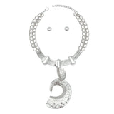 Pendant Silver Melted Metal Open C Chunky Necklace