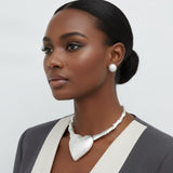 Pendant Matte Silver Bamboo Heart Modern Necklace