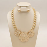 Bib Gold Wavy Stacked Discs Double Link Necklace
