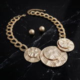 Bib Gold Wavy Stacked Discs Double Link Necklace