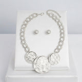 Bib Silver Wavy Stacked Discs Double Link Necklace