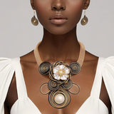 Bib Elaborate Black Gold Wire Regal Flower Necklace